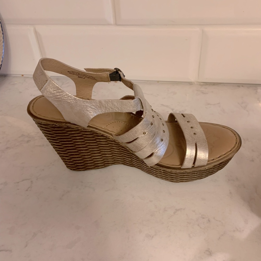 BORN NWT silver wedge sandals.